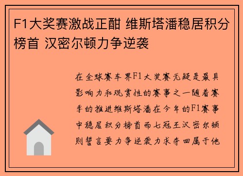 F1大奖赛激战正酣 维斯塔潘稳居积分榜首 汉密尔顿力争逆袭