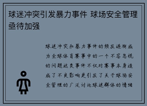 球迷冲突引发暴力事件 球场安全管理亟待加强